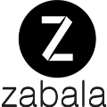 A black and white logo featuring a stylized 'z' above the word 'zabala'.