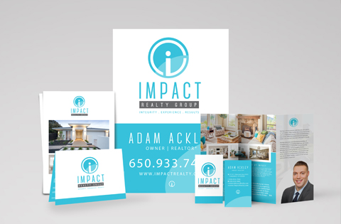 A collection of professional real estate marketing materials branded with Impact Realty Group.