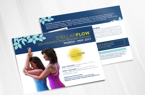 Flyer for Stellar Flow yoga teacher training from March to May 2017.