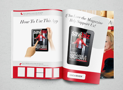 Open magazine showing how to use an app and support the magazine.