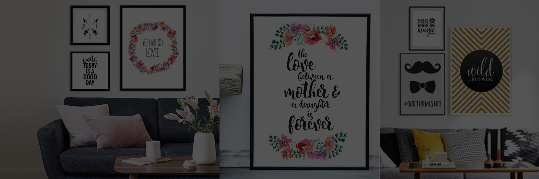 Framed floral sign with a mother-daughter love quote on a table.