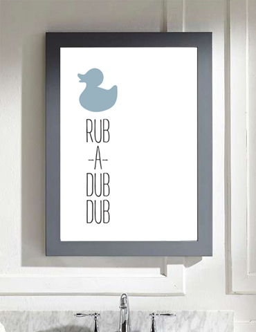 Minimalist framed wall art with the phrase '3 RUB-A-DUB DUB'.