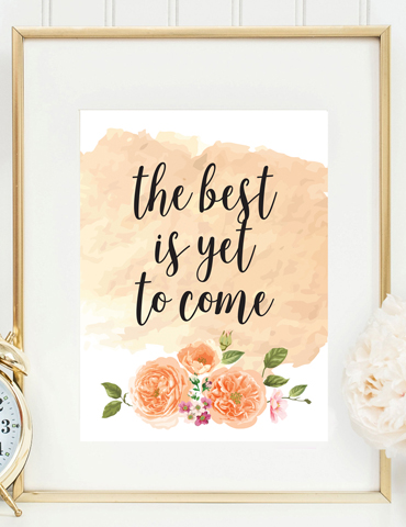 Inspirational quote with floral design and soft peach background.