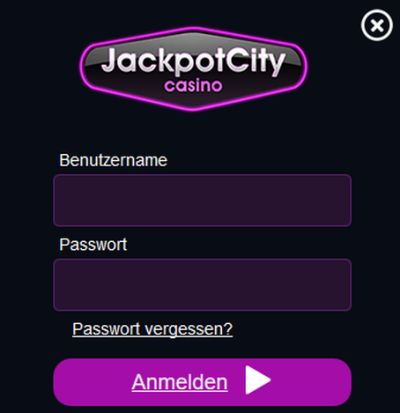 JackpotCity Casino login screen in German.
