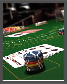 Poker table with cards and chips.
