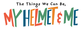 Colorful handwritten text saying 'MY HELMET' with each letter in a different color.